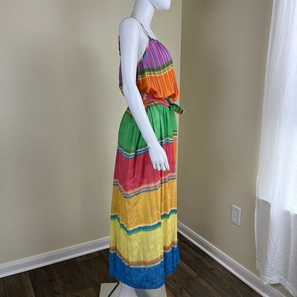 Current Air Women's Size XS Rainbow Pleated Cami Slip Maxi Dress Resort Coastal - Picture 14 of 14